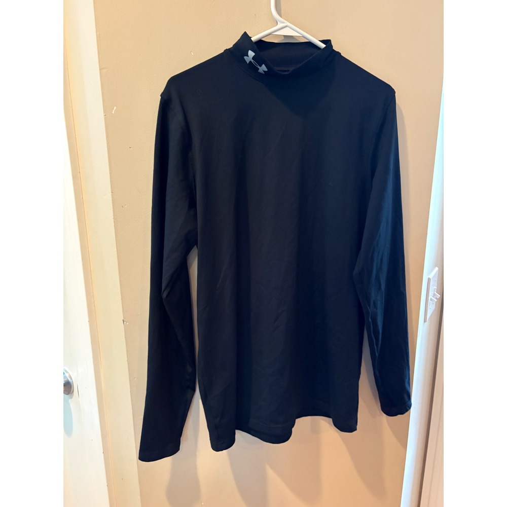 Under Armour ColdGear Mock Neck Long Sleeve Fitted Athletic Top Black Medium